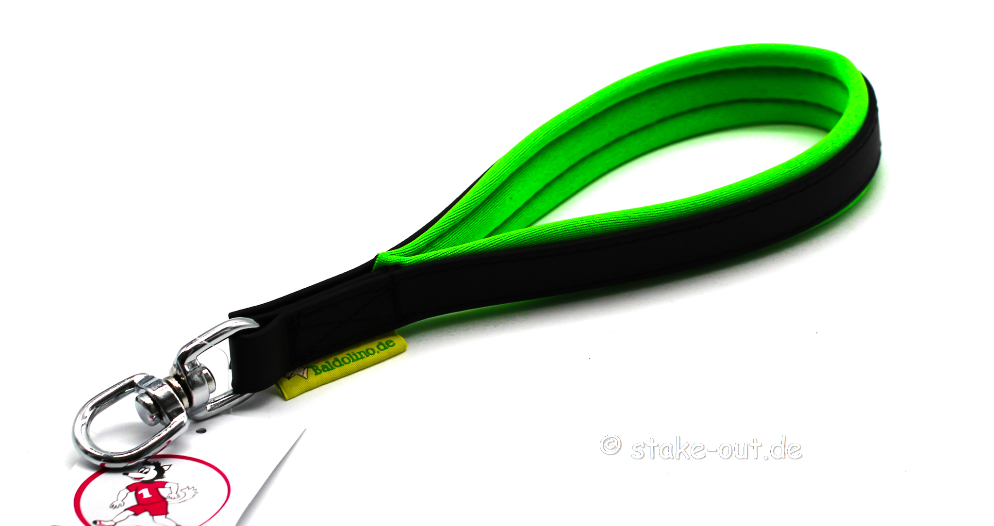 Grüne Baldolino Handschlaufe aus Biothane mit Neoprenpolster und Drehwirbel