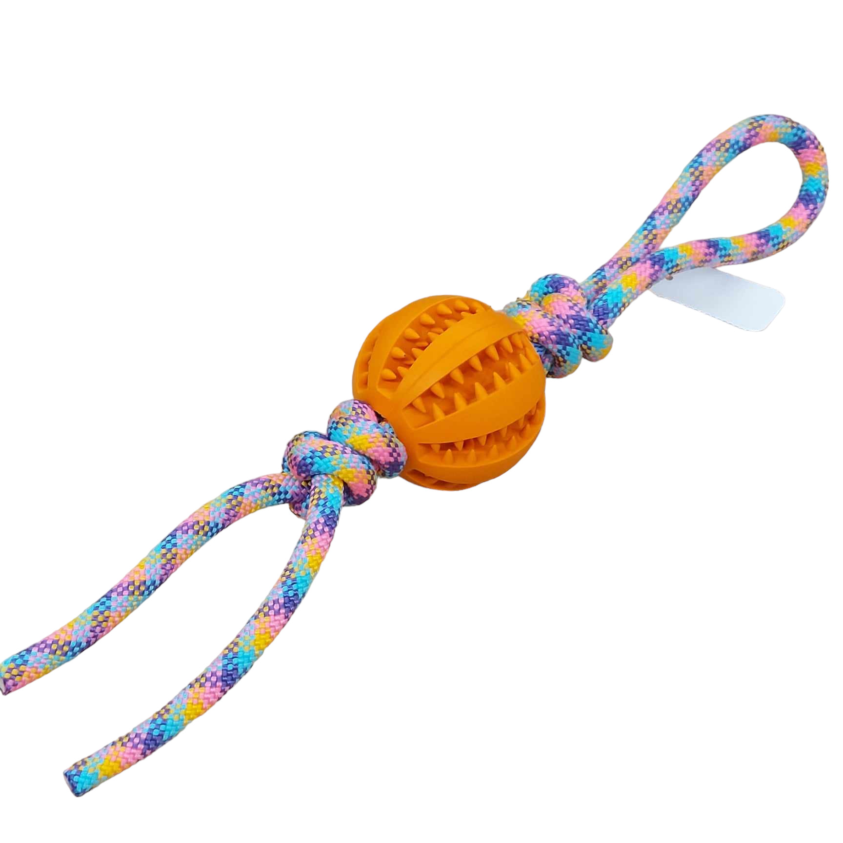 Doppelter Knotentau mit orangefarbenem Zahnpflegeball – robustes Hundespielzeug für Zerrspiele und Zahnpflege