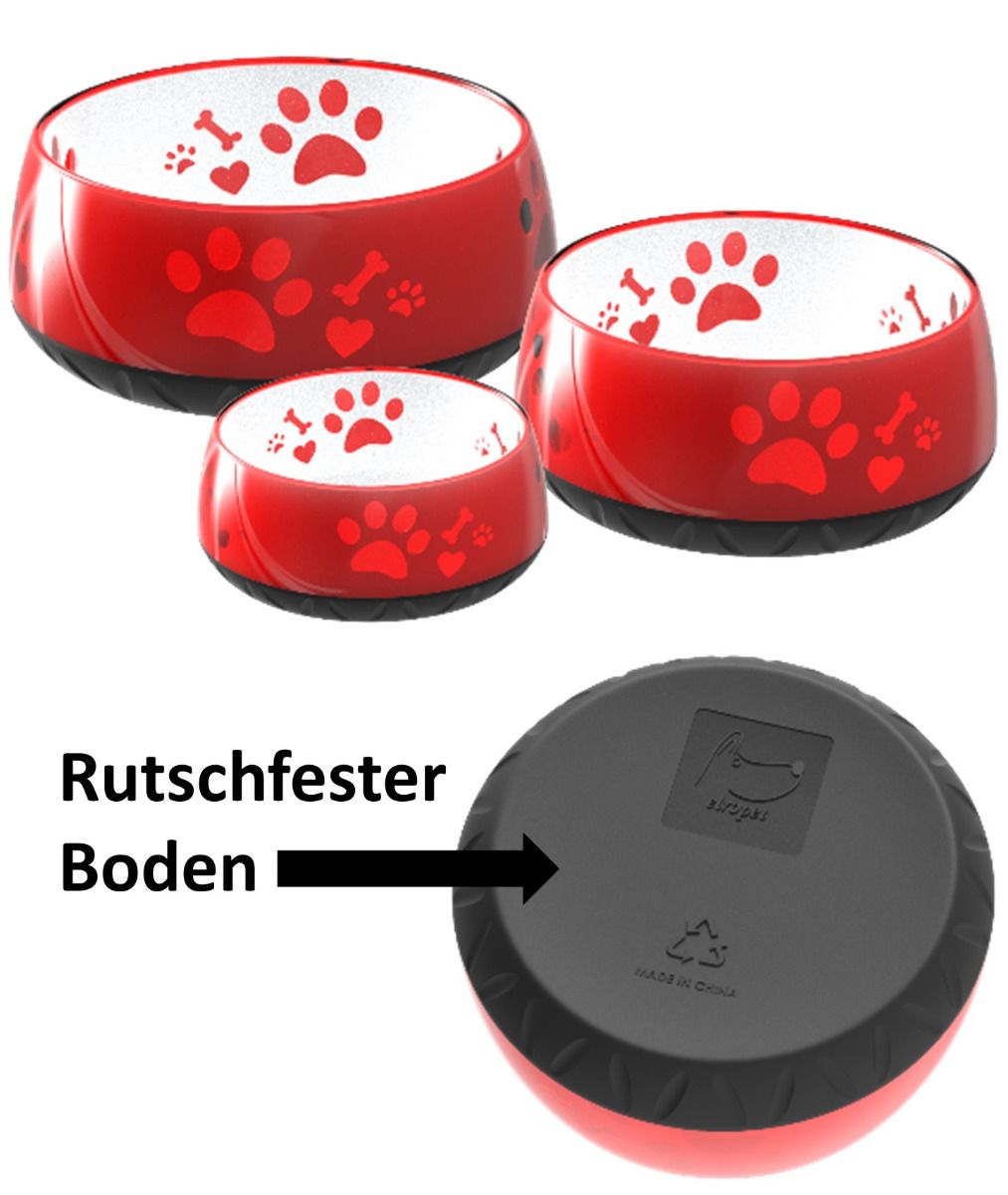 Elropet Kunststoff-Napf in Rot mit Pfotenmotiv und rutschfestem Boden, stabiler Futternapf für Hunde.