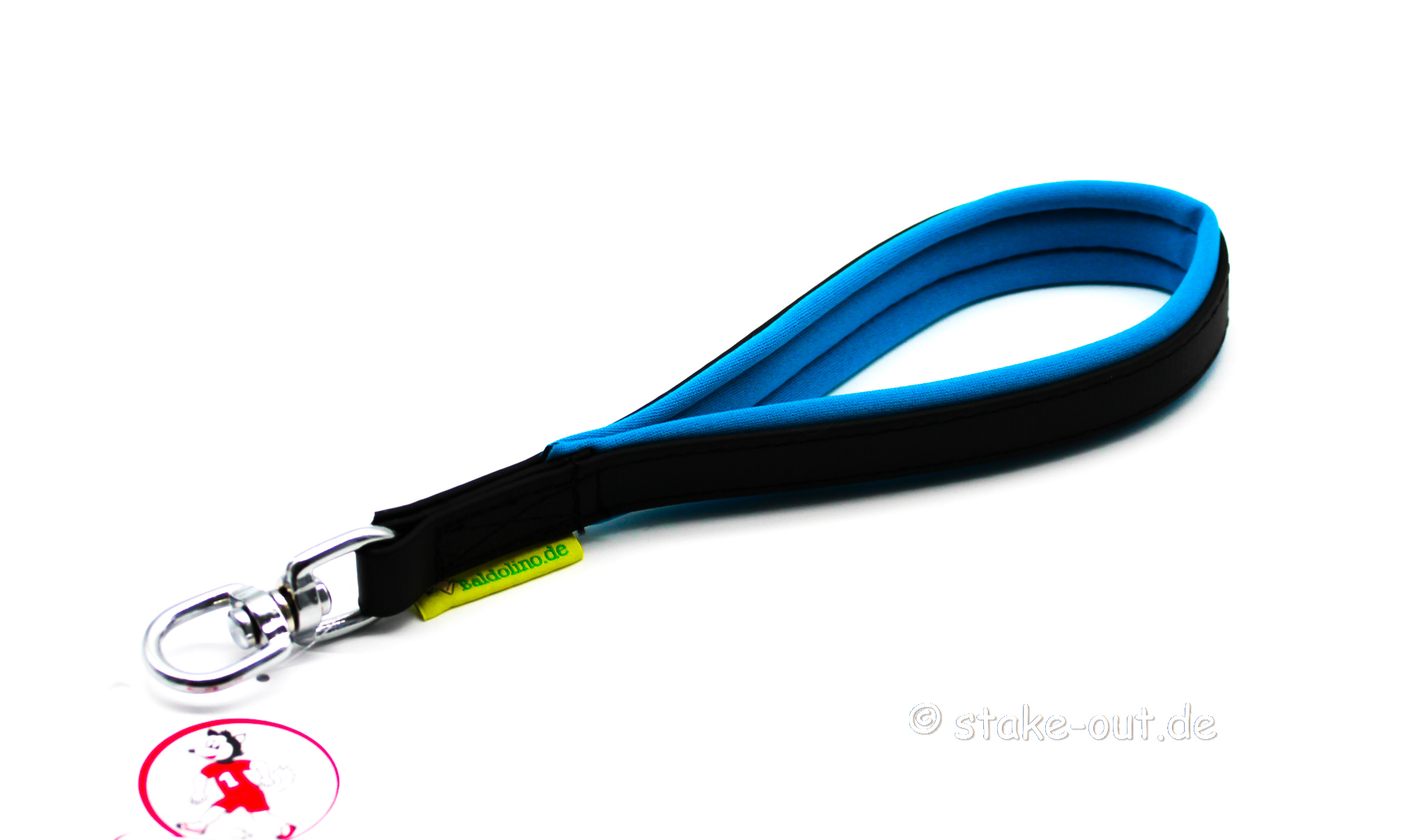 Blaue Baldolino Handschlaufe aus Biothane mit Neoprenpolster und Drehwirbel