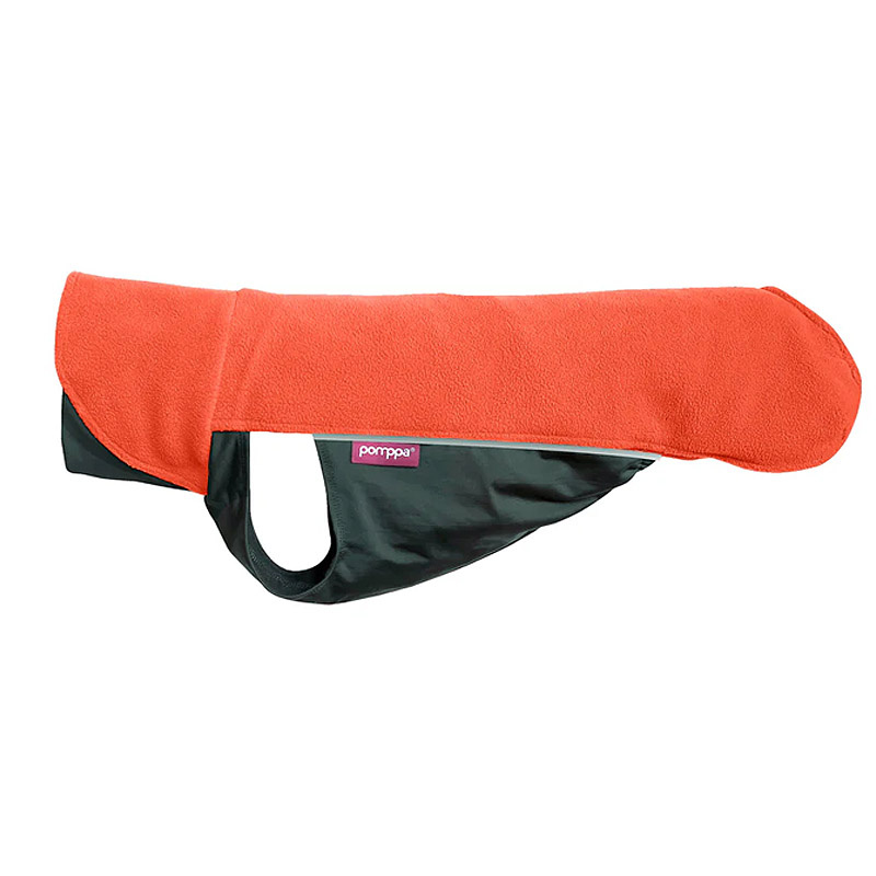 Hund trägt Pomppa Jumppa Fleece Pullover Habanero, Rückansicht