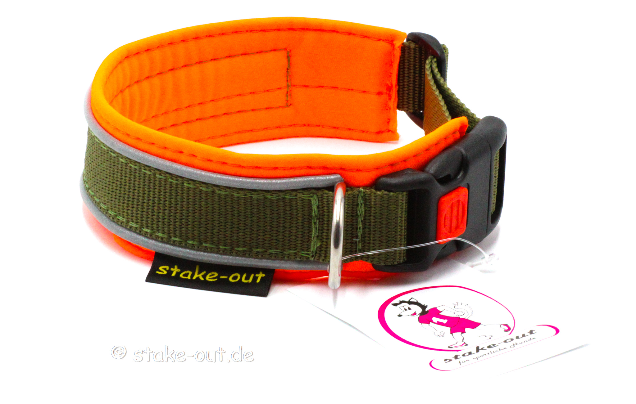 schwarz-25mm-softshell-reflex Outdoor Hundehalsband in Orange/Schwarz mit Softshell-Polsterung und reflektierender Kantenborte