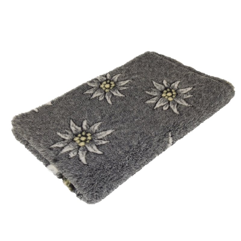 Vetbed Edelweiss in Grau mit edlem Edelweiß-Muster, weiche rutschfeste Hundedecke aus kuscheligem Material