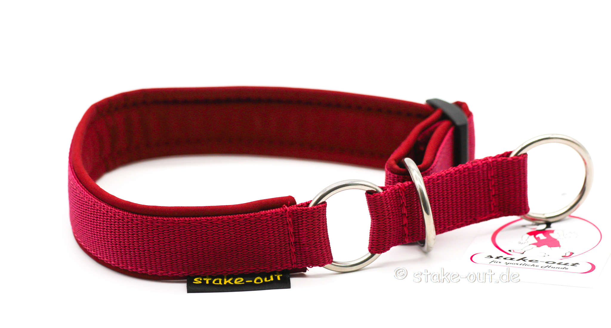 Zugstopp Hundehalsband in Rot/Rot mit Softshell-Polsterung, verstellbar