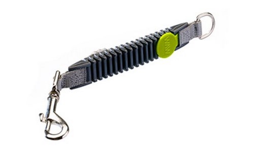 ein einzelner waw ruckdaempfer in schwarz mit neonmarkierung und karabiner