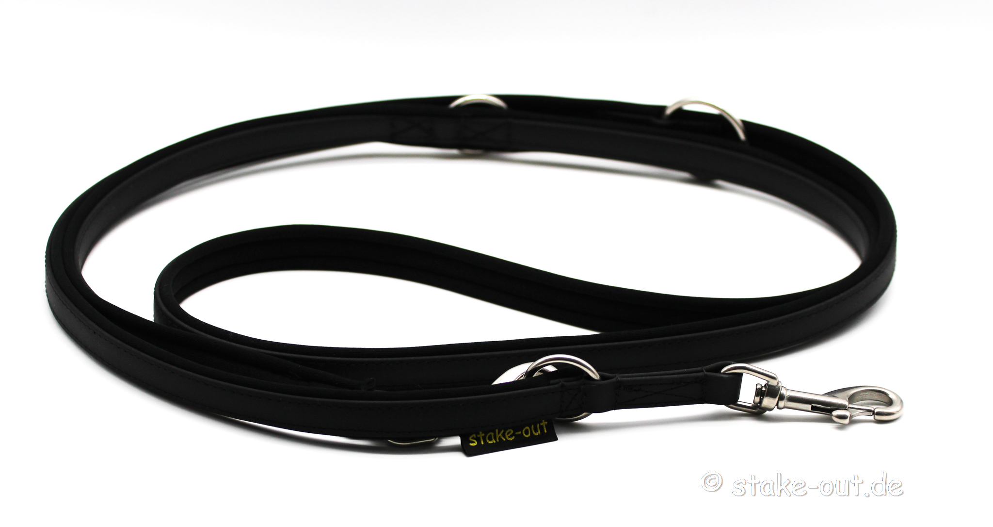 Biothane Führleine 2,50 m mit Softshell-Polsterung, 3-fach verstellbar, Farbe Schwarz/Schwarz
