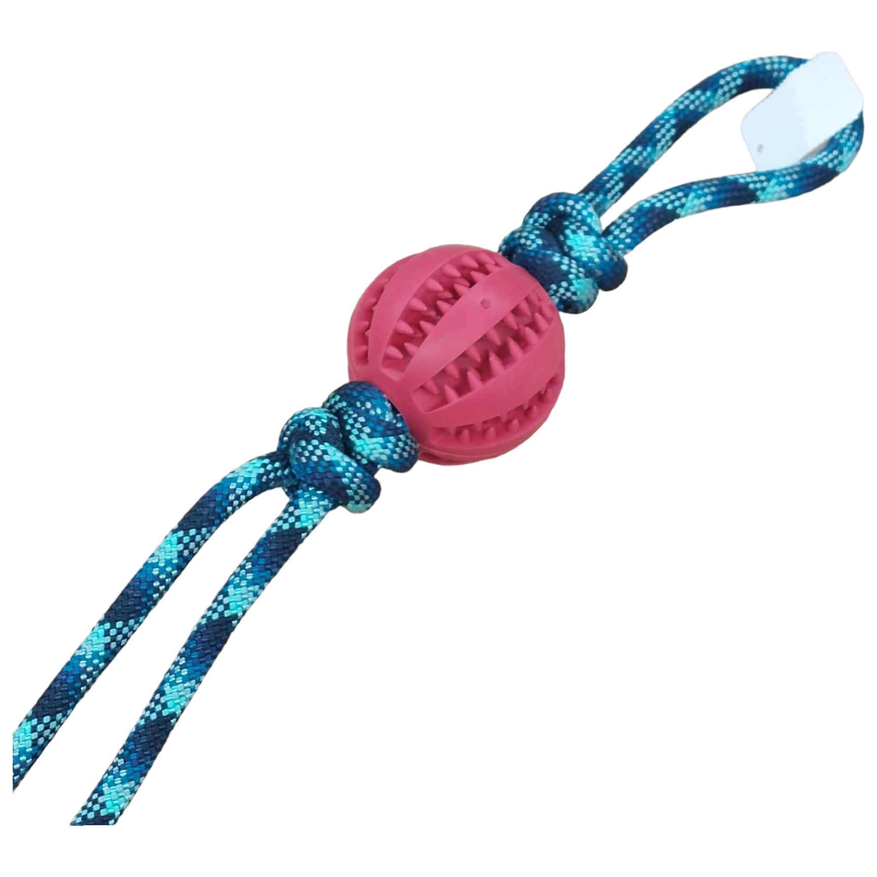 Doppelter Knotentau mit rosa Zahnpflegeball – strapazierfähiges Hundespielzeug für Zahnpflege und Zerrspiele