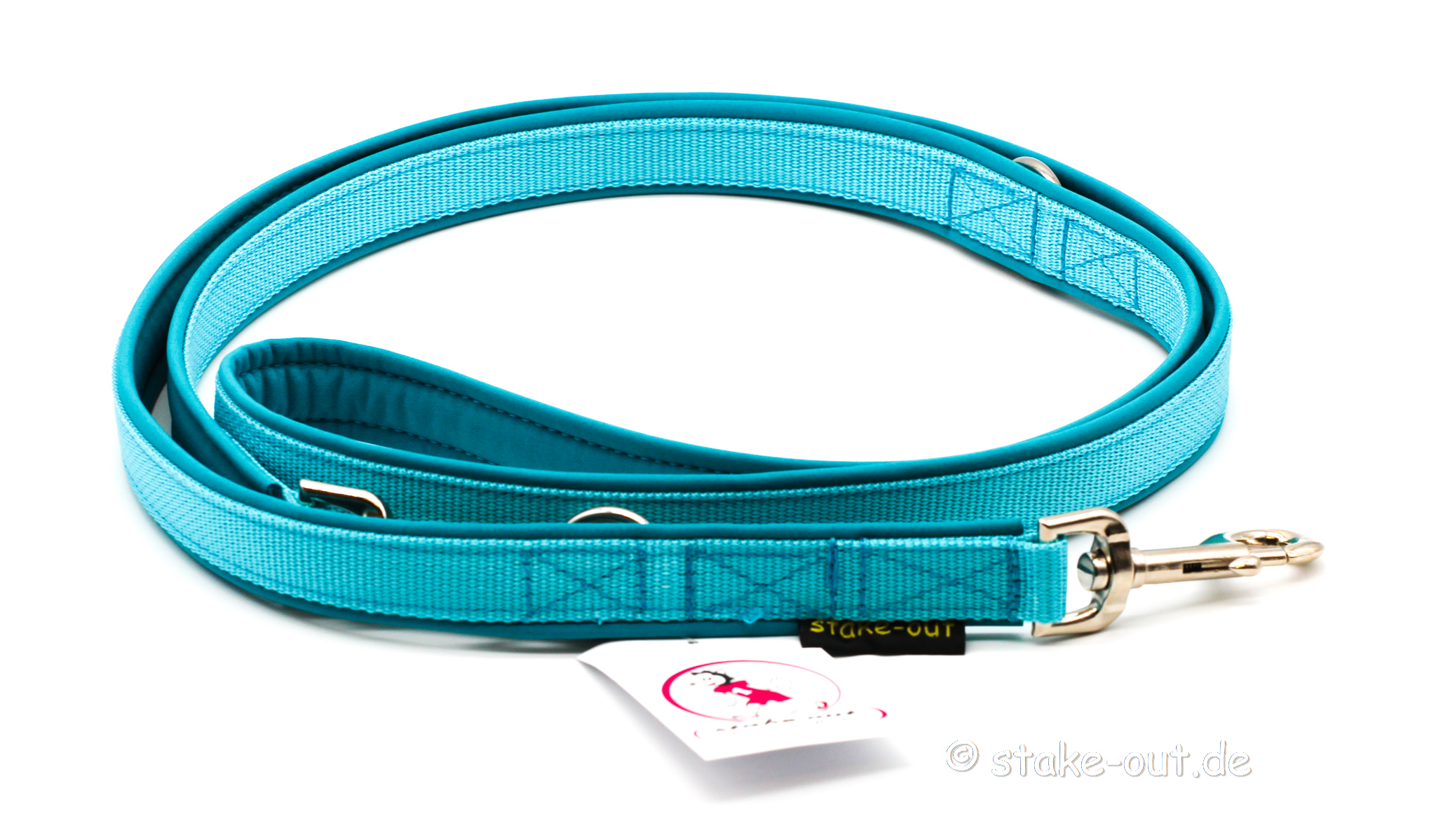 Führleine 2 m mit Softshell-Polsterung, 2-fach verstellbar, Farbe Türkis / Braun