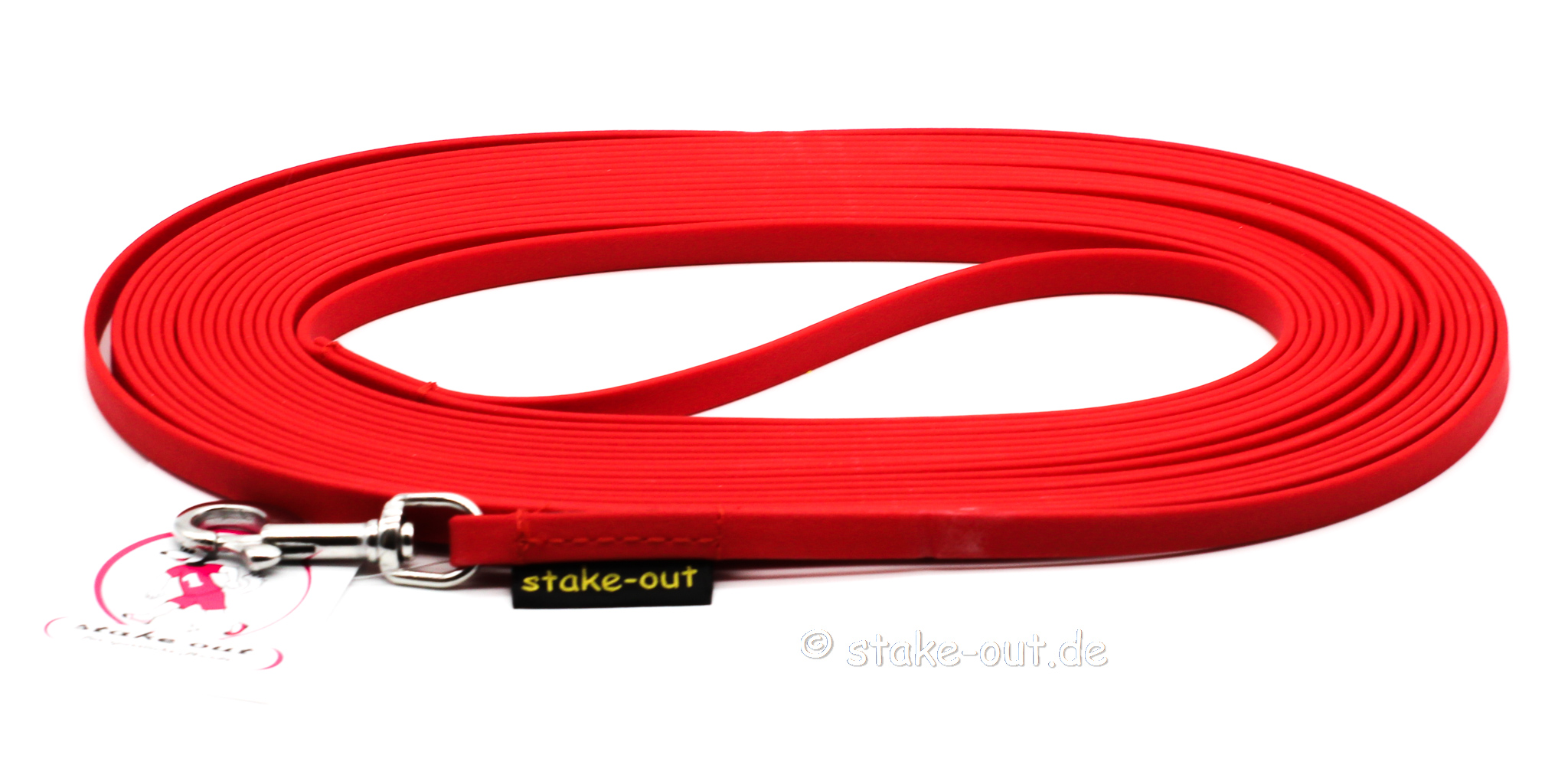 Schleppleine 5 m aus Biothane, Farbe Rot – langlebig, wasserfest und reißfest