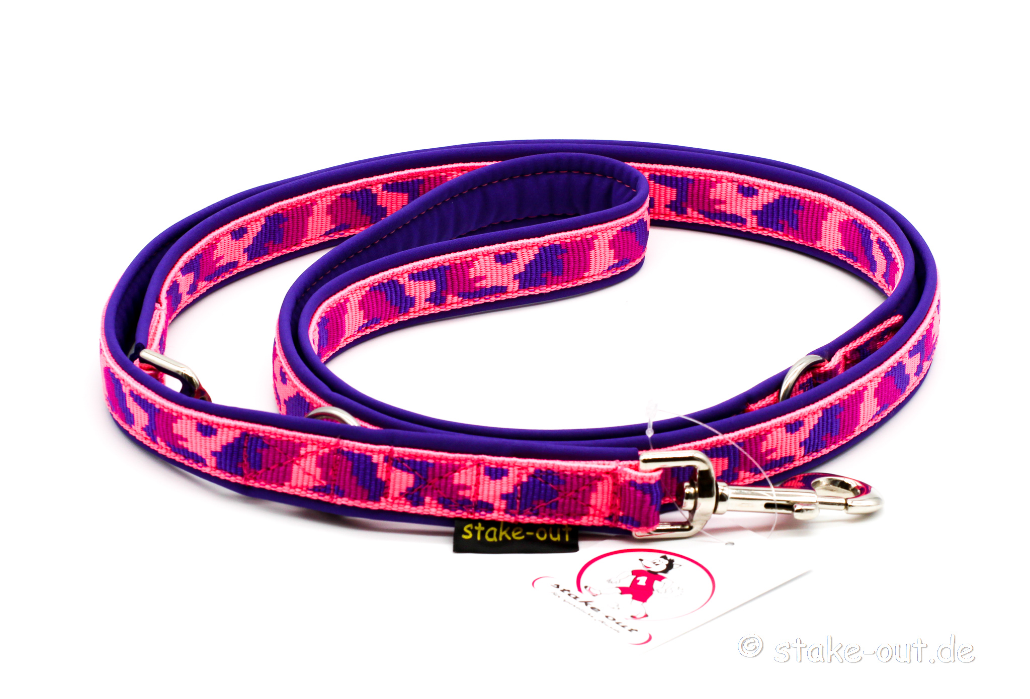 Führleine 1 m mit Softshell-Polsterung, kurz und robust, Motiv Inka Lila