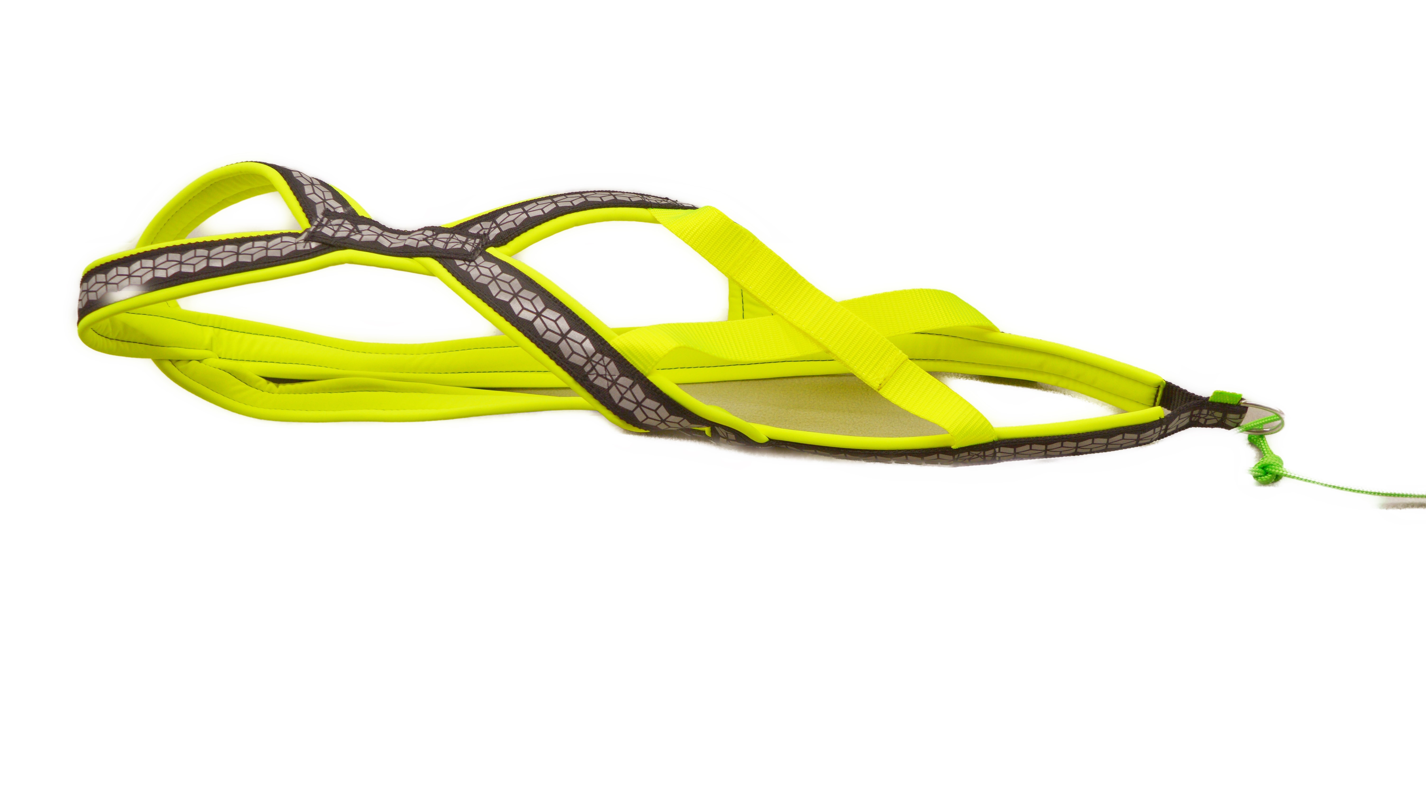 x back zuggeschirr in gelb schwarz liegend von oben