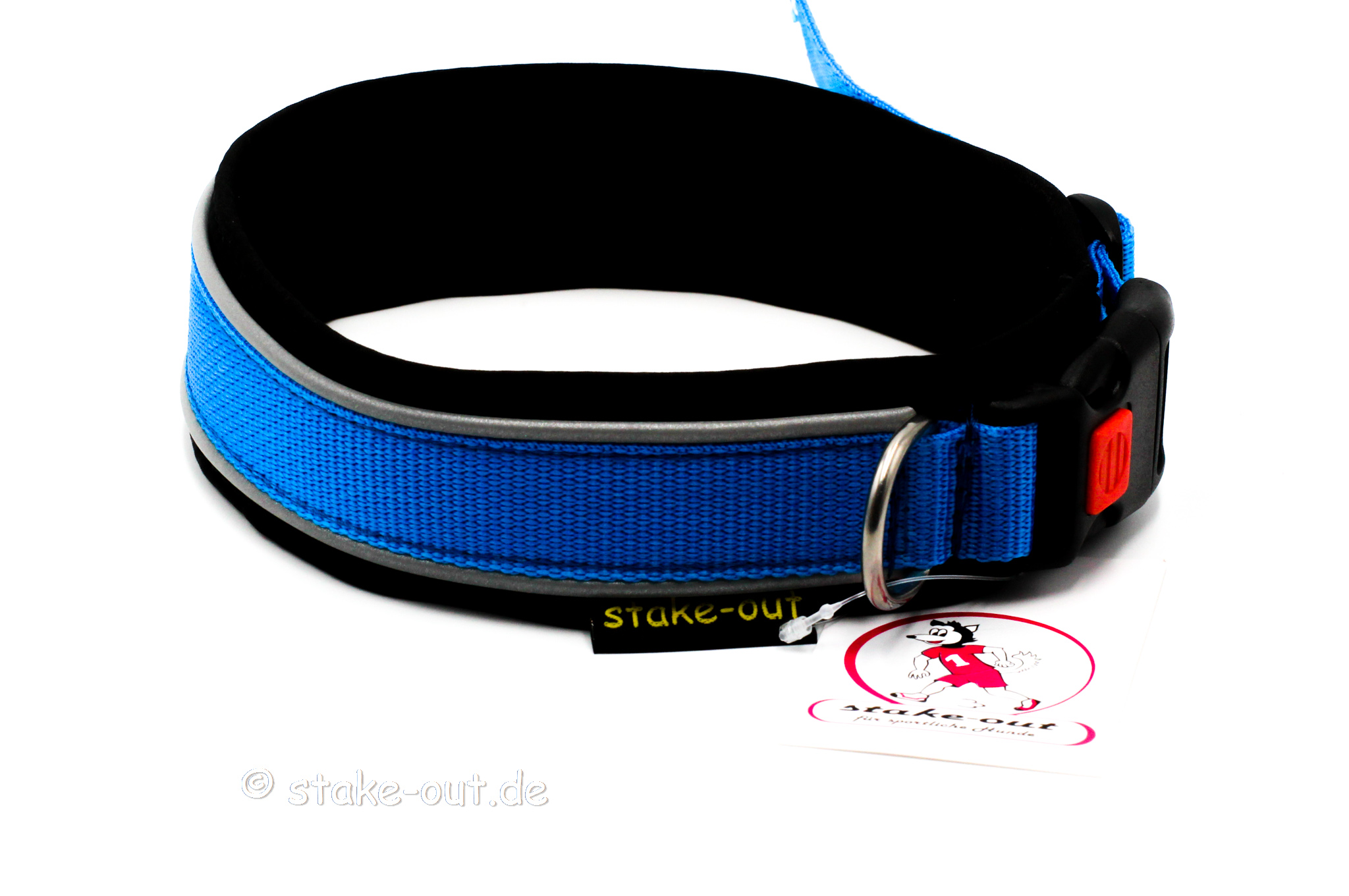Outdoor Hundehalsband in Blau/Schwarz mit Softshell-Polsterung und reflektierender Kantenborte
