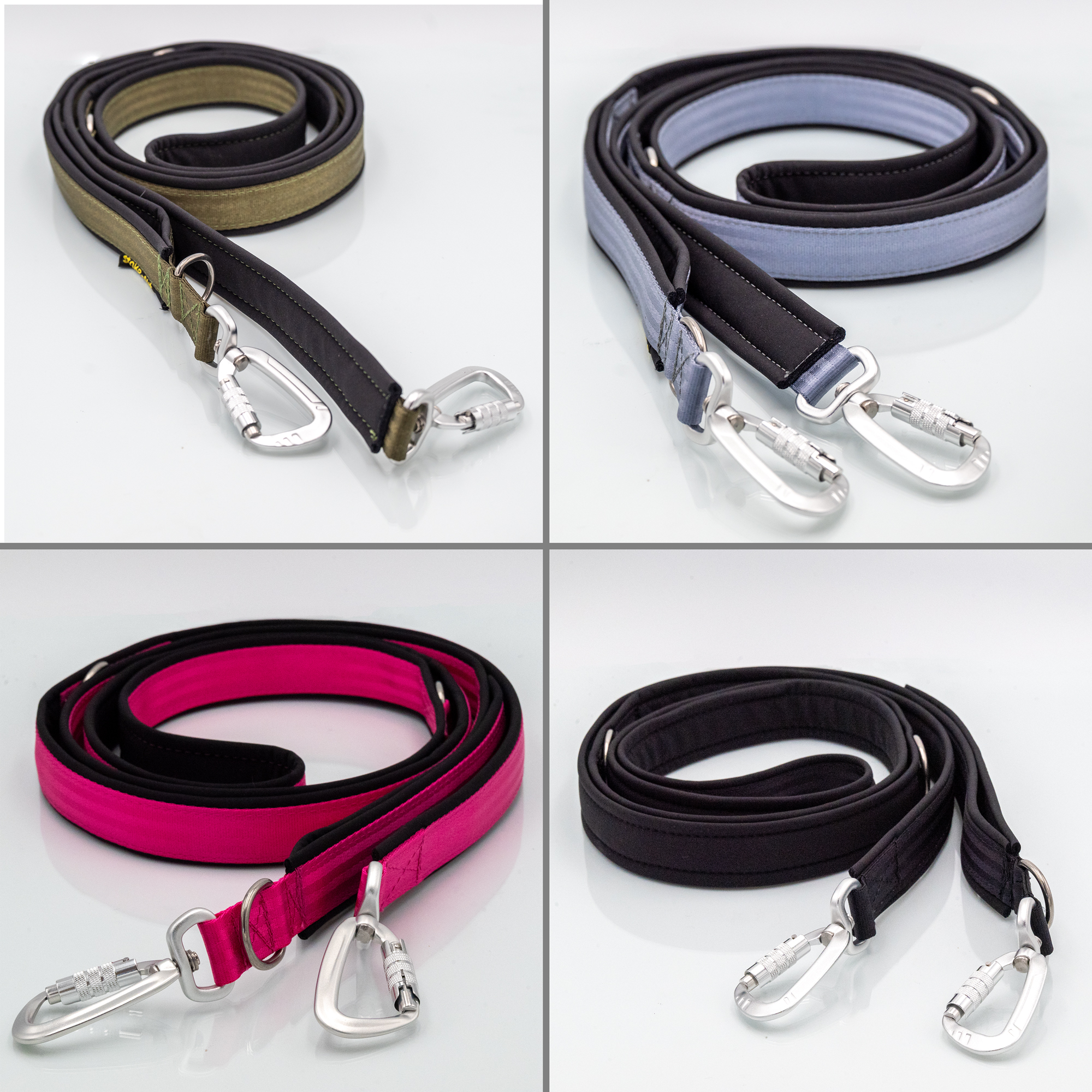 Führleinen für starke Hunde aus Sicherheitsgurt mit Softshell-Polsterung in mehreren Farben – Übersicht