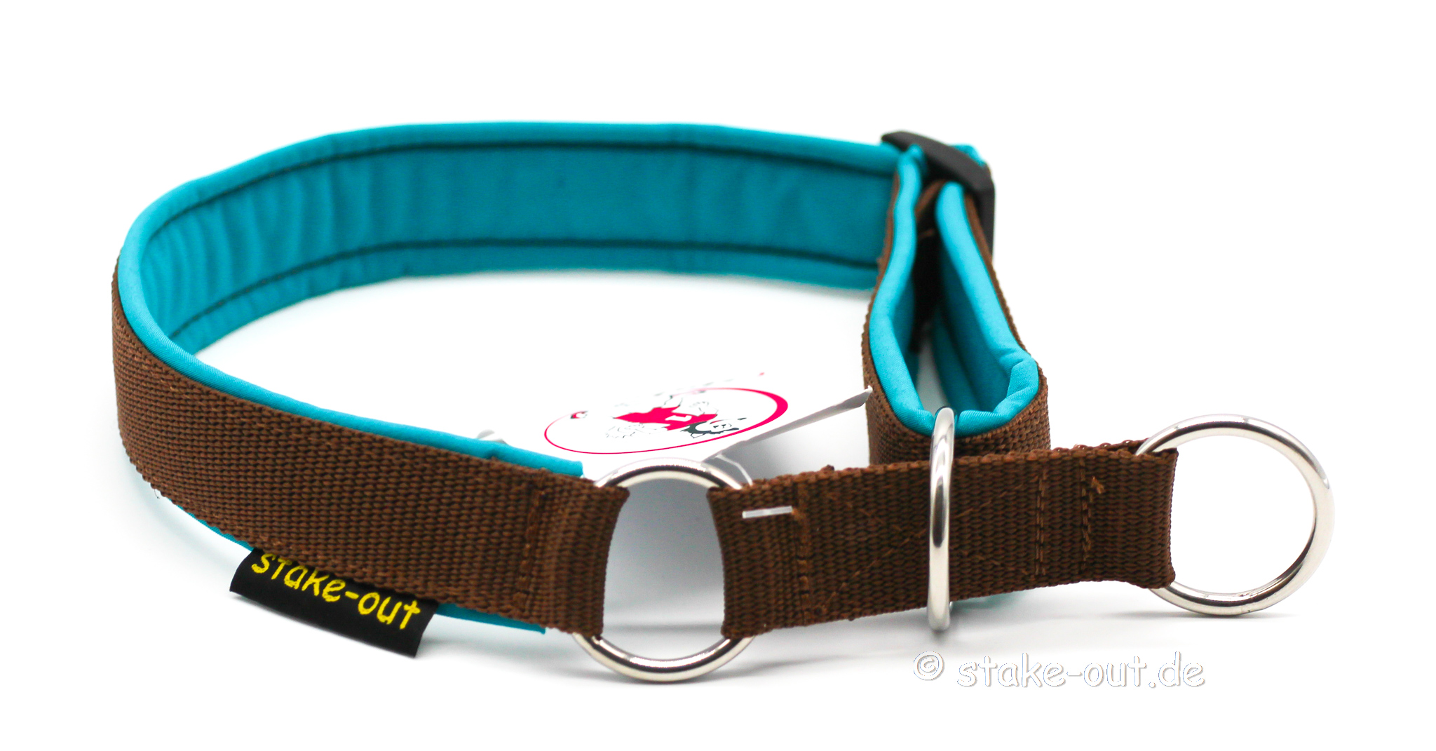 Zugstopp Hundehalsband aus Polypropylen mit Softshell in Türkis/Braun, verstellbar