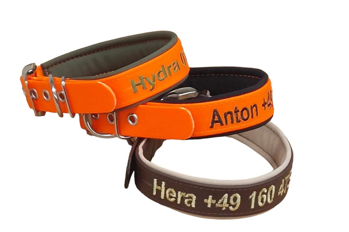 Biothane Halsband mit Bestickung & Softshell Polsterung
