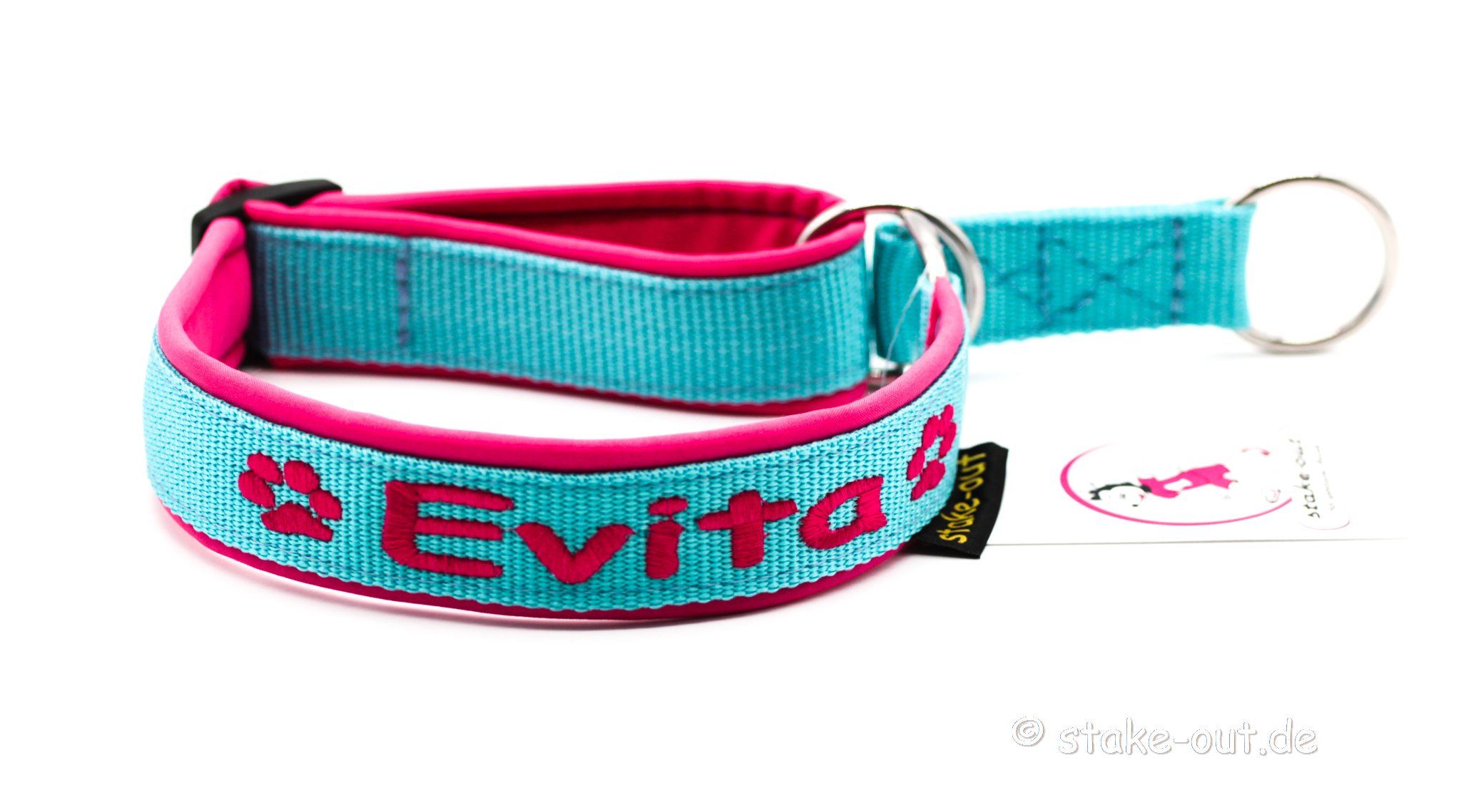 Besticktes Zugstopp-Halsband in Pink/Lila mit Softshell-Polsterung