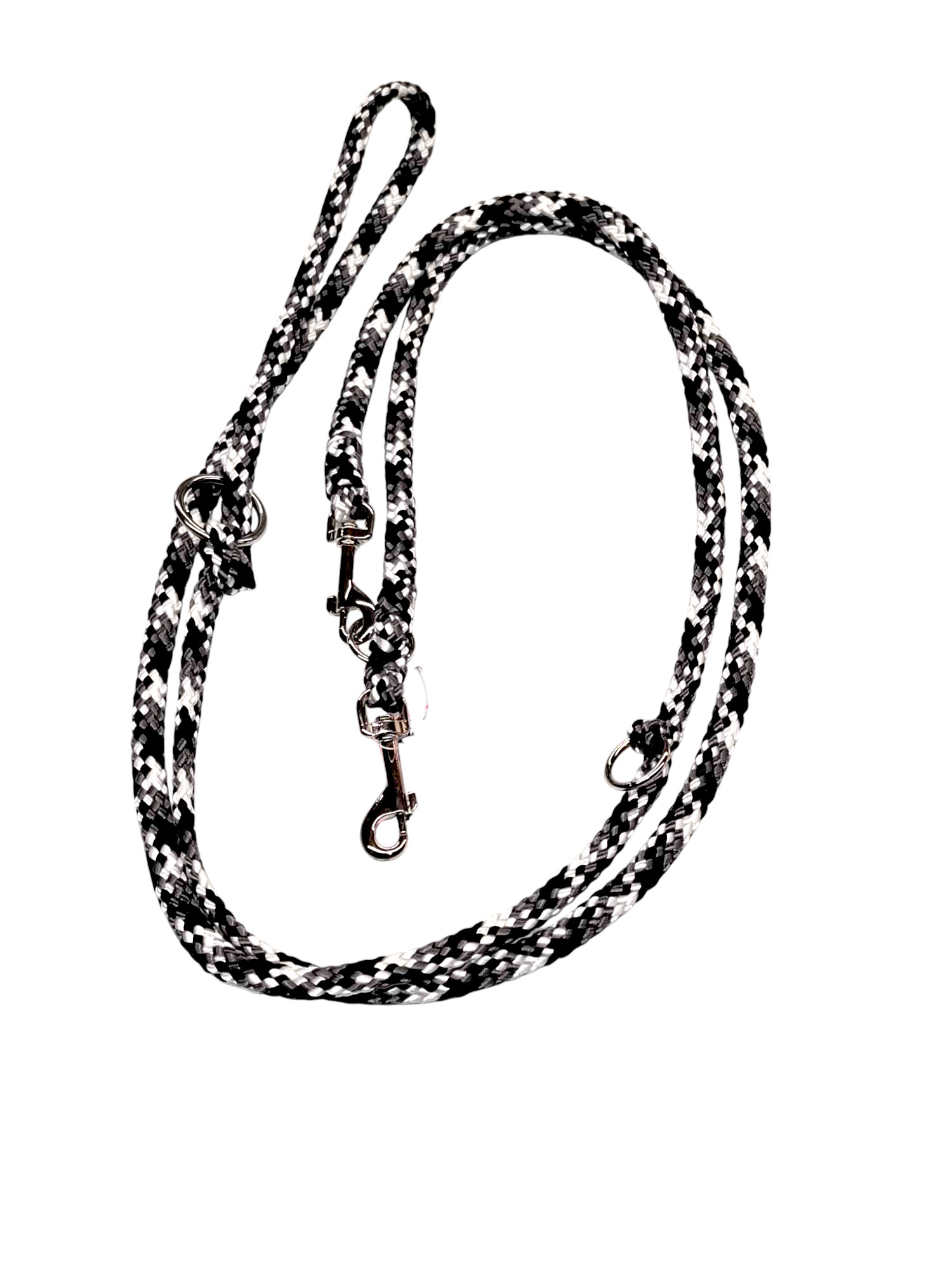 Stake-Out Seilleine 2,50 m in schwarz-weiß-grau aus PP-Hohlseil mit Edelstahlringen