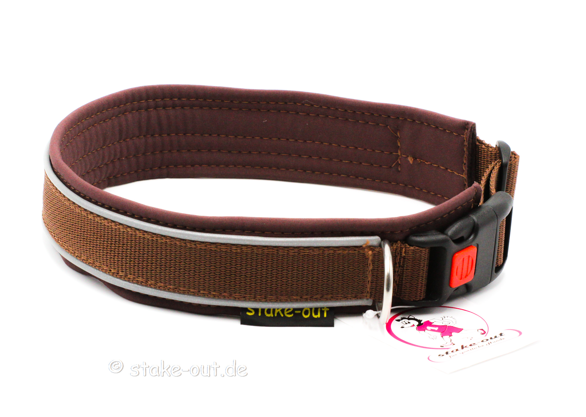 Outdoor Hundehalsband in Braun/Schwarz mit Softshell-Polsterung und reflektierender Kantenborte
