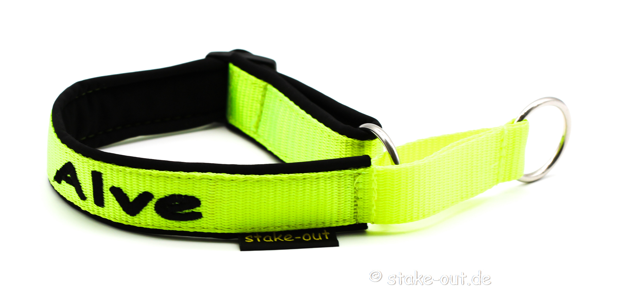 Besticktes Zugstopp-Halsband in Neon-Gelb/Schwarz mit Softshell-Polsterung