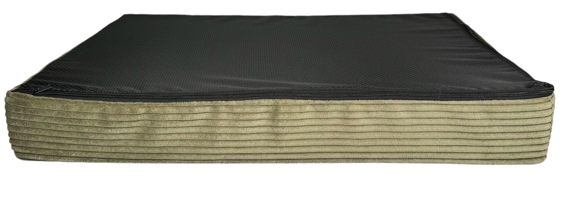 Orthopädische Hundematte San Marino in Olivgrün mit rutschfester schwarzer Unterseite und Reißverschluss