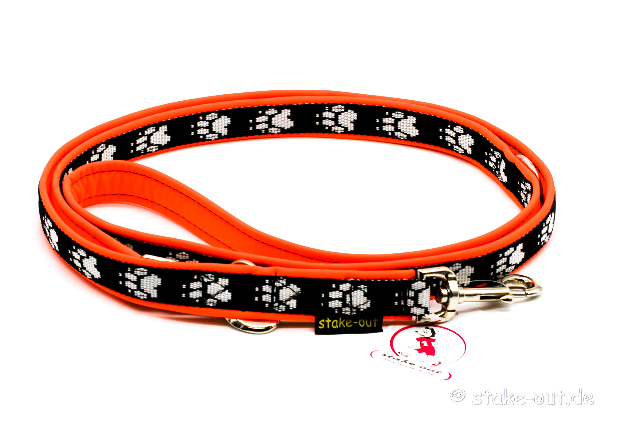 Führleine 1 m mit Softshell-Polsterung, kurz und robust, Motiv Sterne Orange