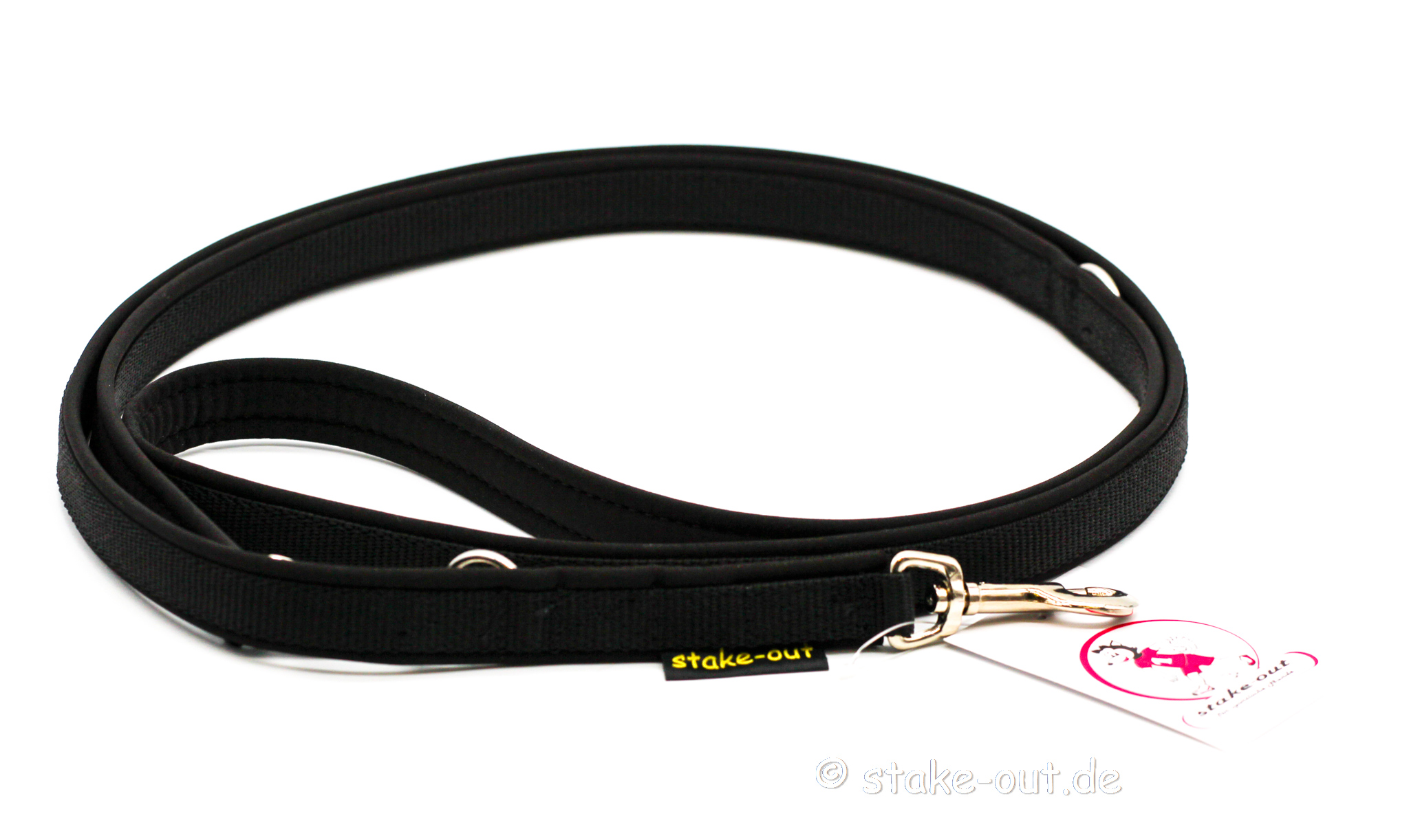 Führleine 2 m mit Softshell-Polsterung, 2-fach verstellbar, Farbe Schwarz / Schwarz