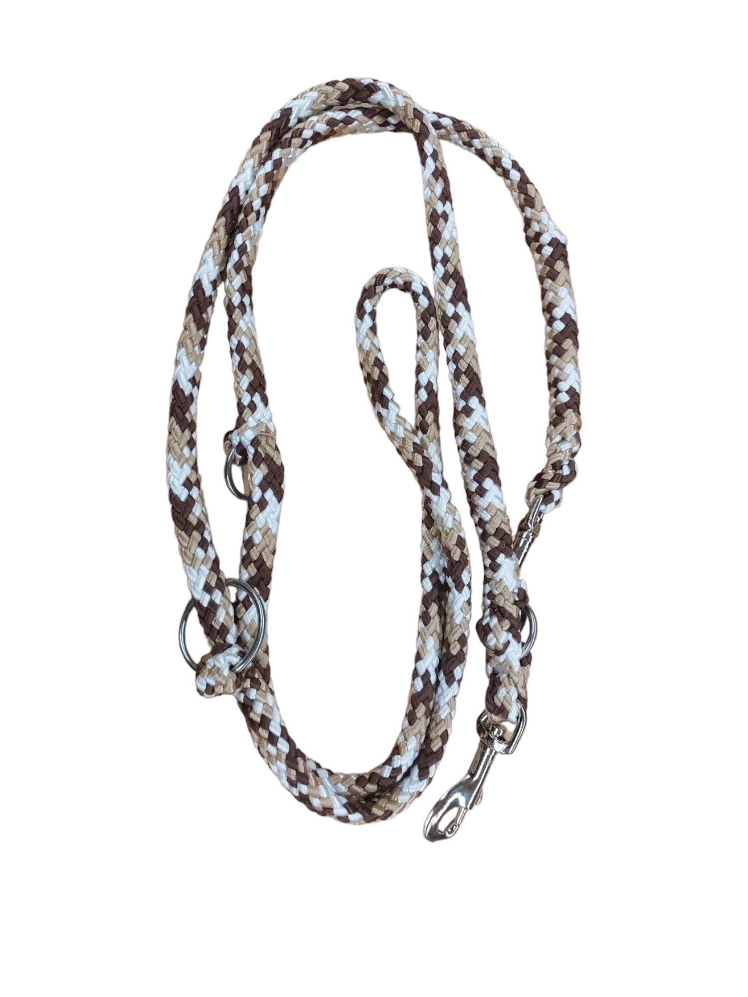 Stake-Out Seilleine 2,50 m braun-beige-weiß aus PP-Hohlseil mit Edelstahlringen
