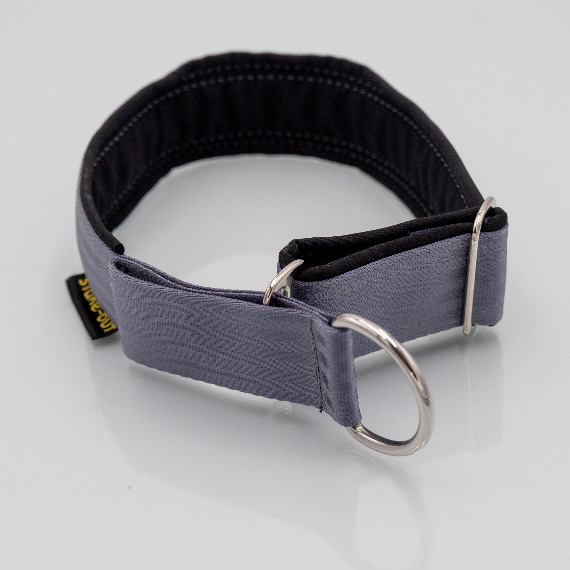 Zugstopp-Hundehalsband in Anthrazit/Schwarz mit Softshell – Frontansicht