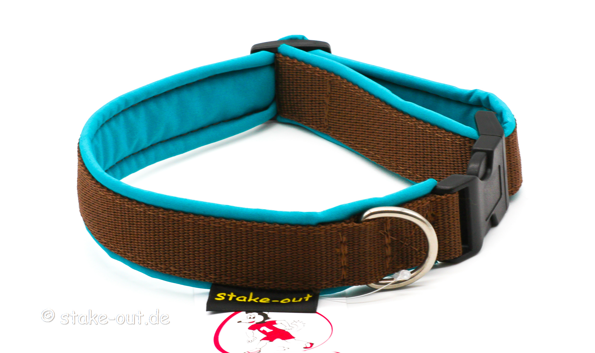 Softshell-Halsband Türkis/Braun mit Polypropylen-Gurtband und Steckschnalle