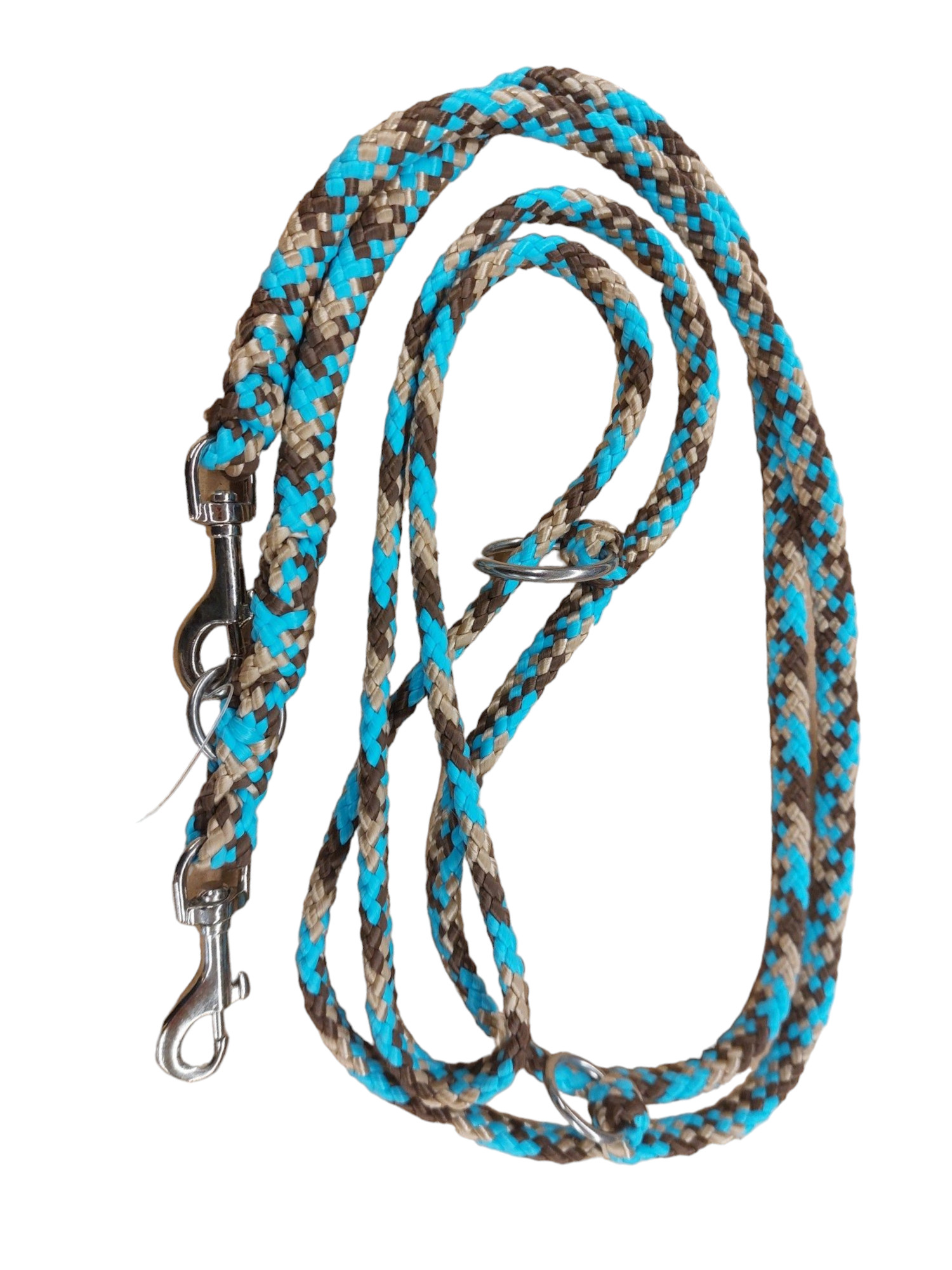 Stake-Out Seilleine 2,50 m in braun-türkis-beige mit Edelstahlringen, handgespleißt
