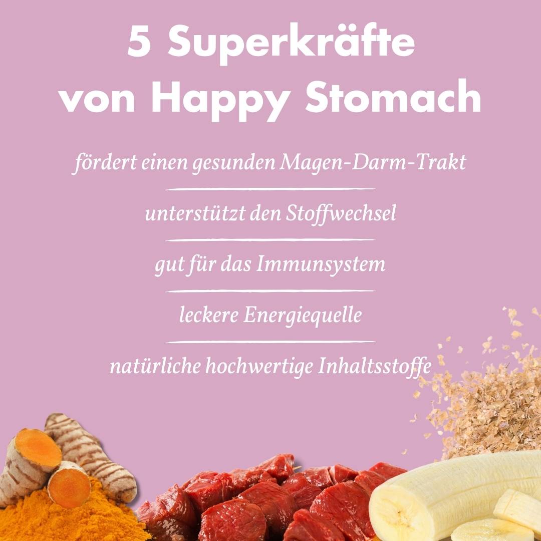 Irish Pure Happy Stomach Grafik mit fünf gesundheitlichen Vorteilen für Hunde