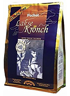 Verpackung des Lakse Kronch Pocket Hundefutters mit frischem Lachs, getreidefrei und proteinreich