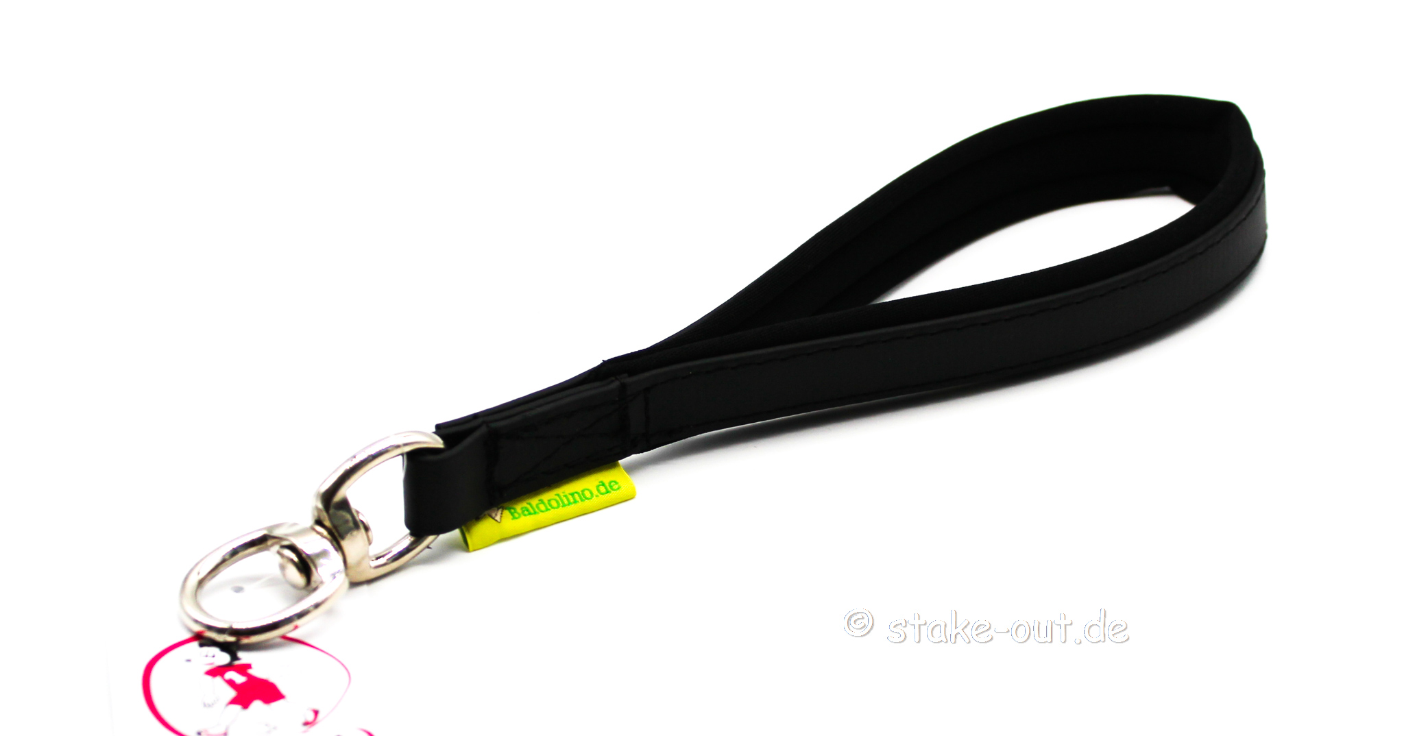 Schwarze Baldolino Handschlaufe aus Biothane mit Neoprenpolster und Drehwirbel