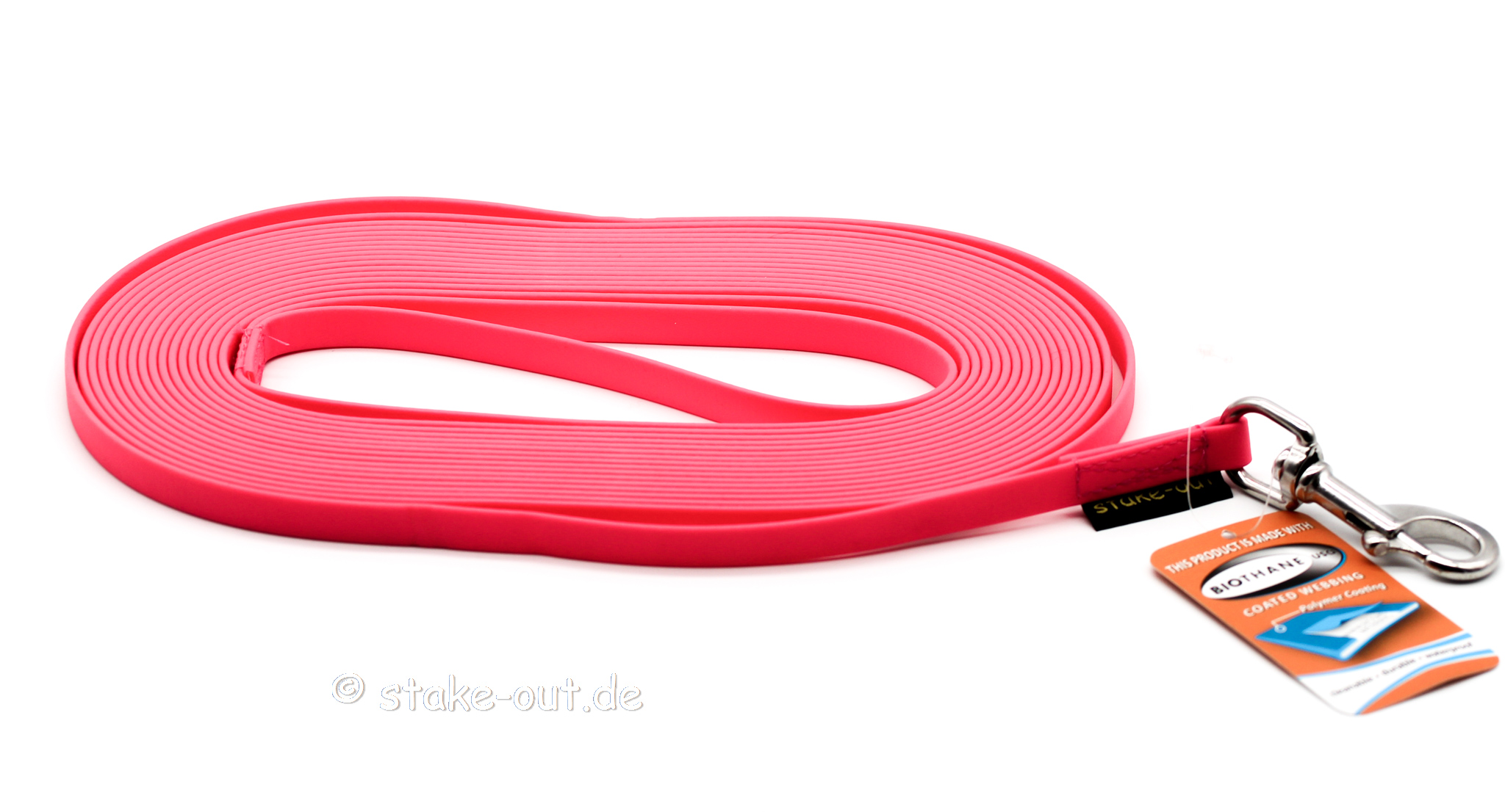 Schleppleine 5 m aus Biothane, Farbe Pink – wetterfest und extrem haltbar