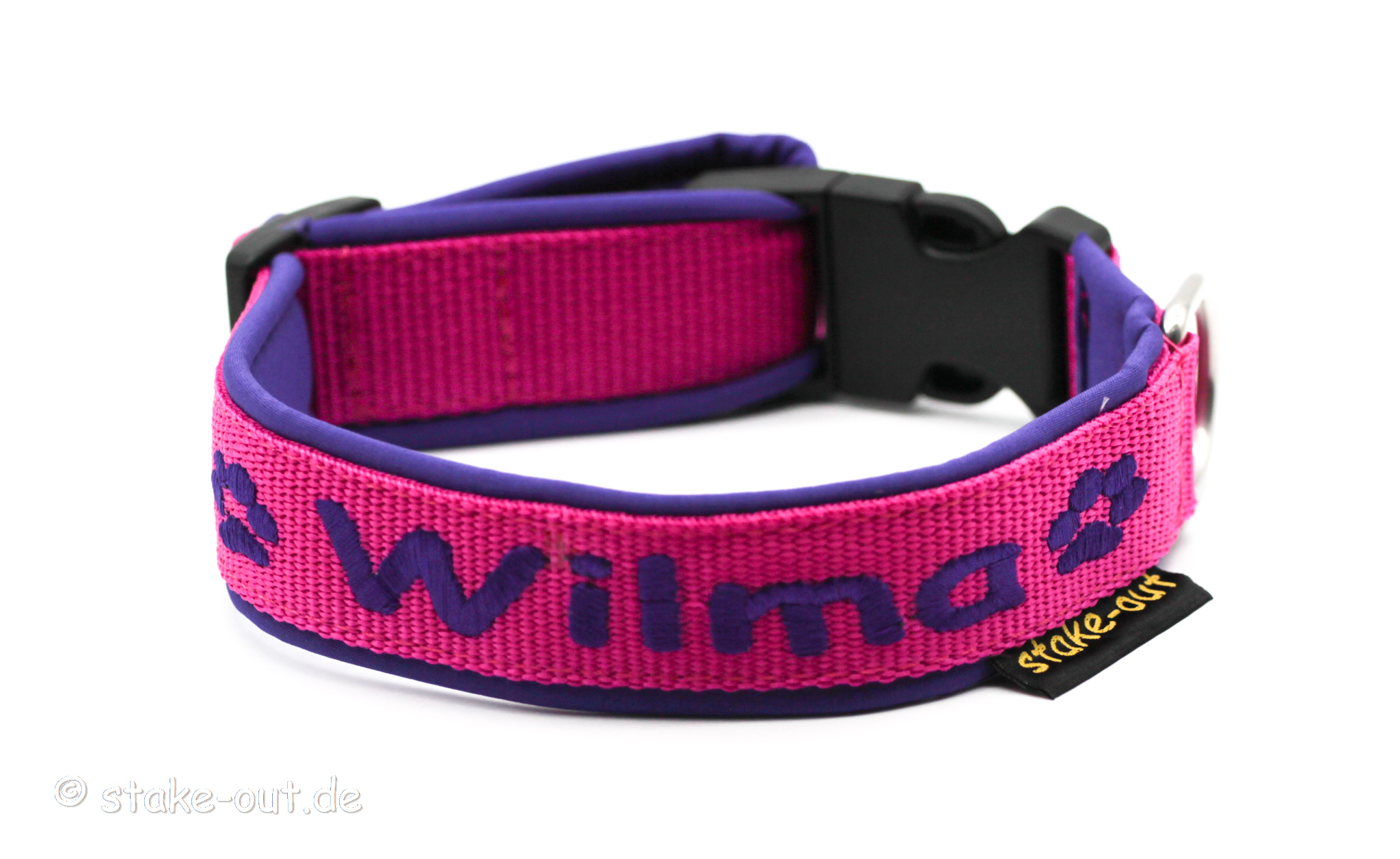 Besticktes Hundehalsband in Pink/Lila mit Softshell-Polsterung und Kunststoffsteckschnalle