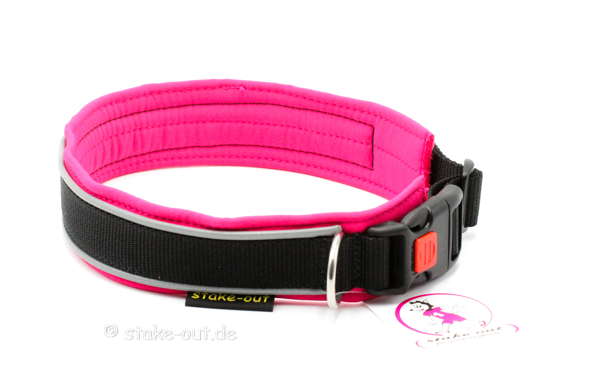 Outdoor Hundehalsband in Pink/Schwarz mit Softshell-Polsterung und reflektierender Kantenborte