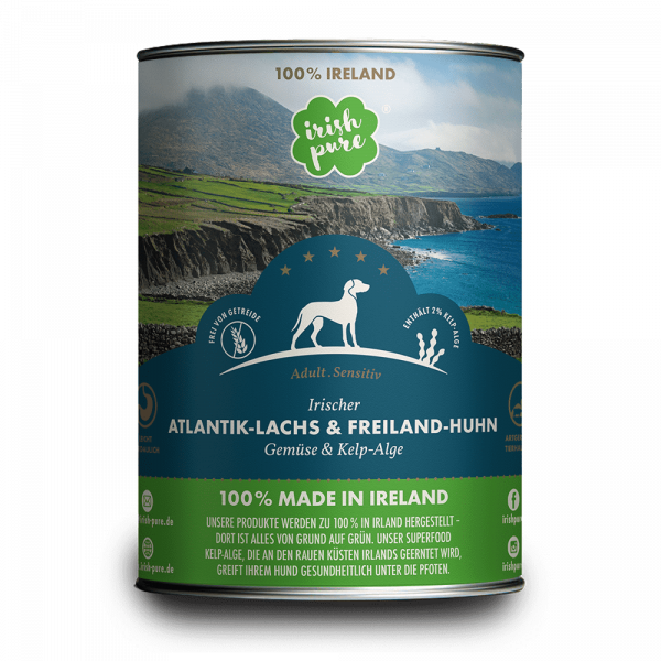 Dose Atlantik Lachs & Freiland Huhn mit Gemüse & Kelp Alge 390 g, Irish  Pure, Mahlzeit !